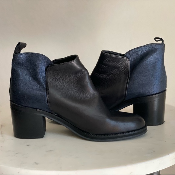 Black and Navy Vegan Leather Boots - Picture 5 of 10